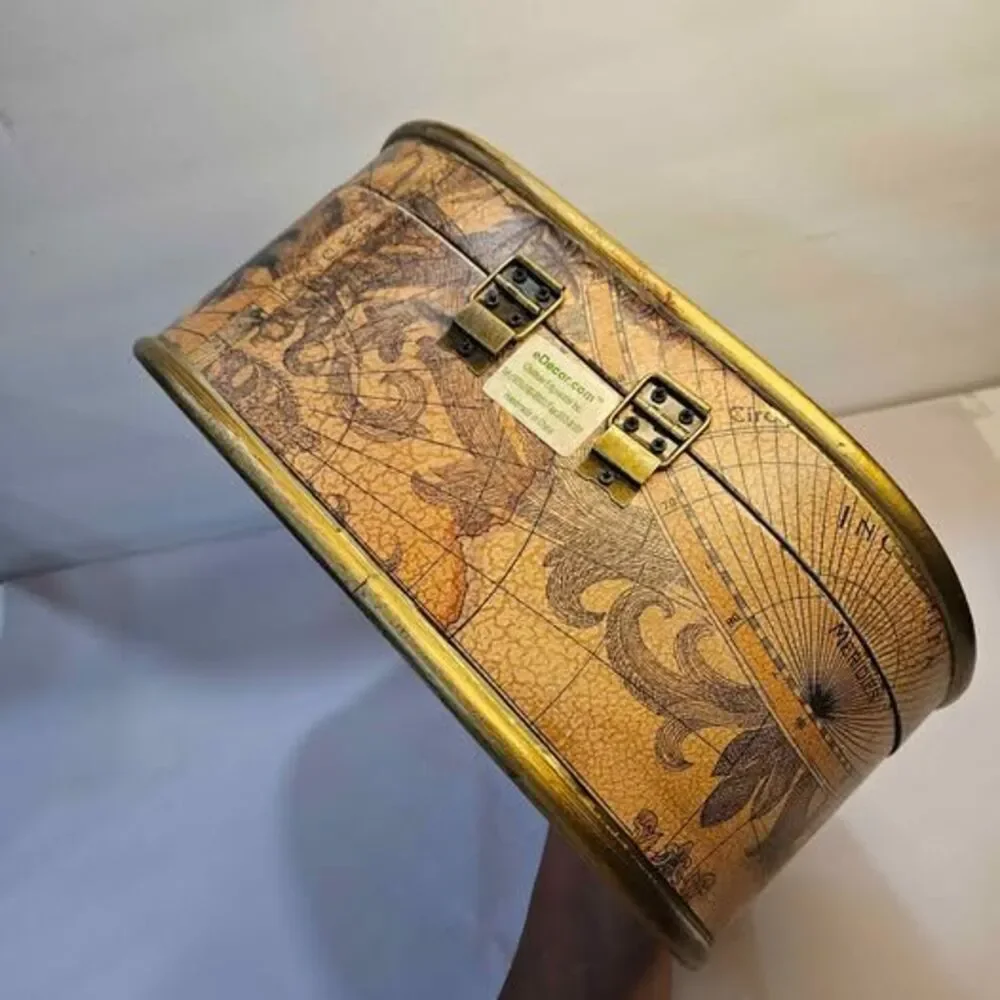 Vintage Style Tropical Palm Tree Map Oval Storage Box